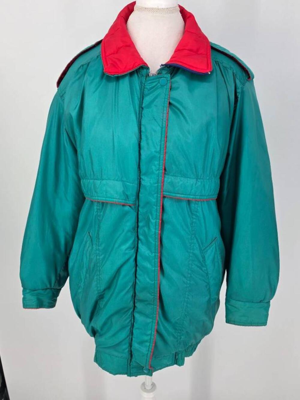 Vintage Inner Circle Womens M Ski Puffer Jacket Teal Green Red 90s Fleet Street